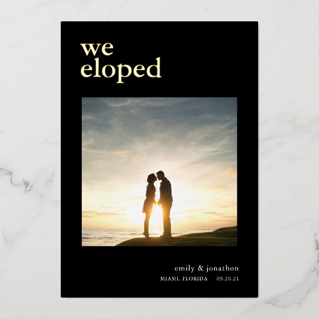 We Eloped Announcement Photo Black Luxury Real (Front)