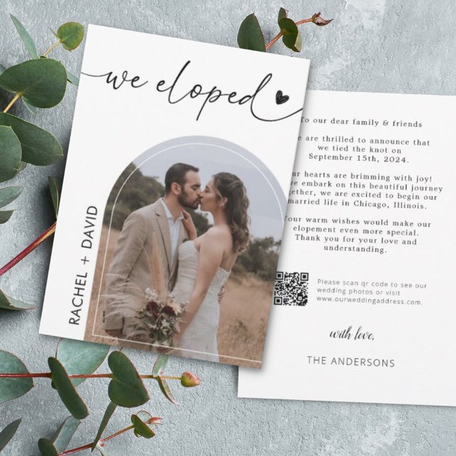 We Eloped Arch Photo Elopement QR Code  Invitation (Creator Uploaded)