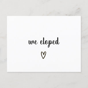 We Eloped Black and White Heart Wedding Elopement Announcement Postcard