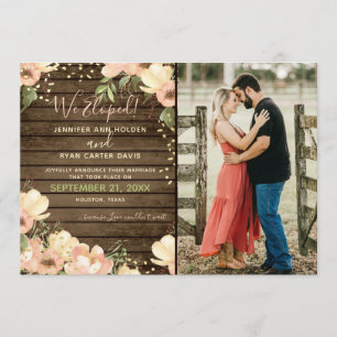 We Eloped Blush Floral Rustic Wood Wedding Invitation