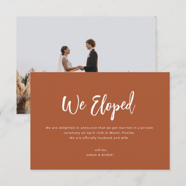 we eloped boho pampas wedding announcement (Front/Back)