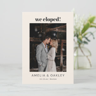 We Eloped Bold Retro Ivory Photo Names City Date Announcement