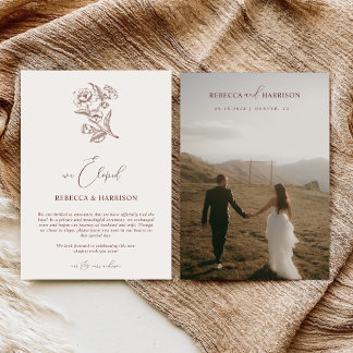 We Eloped Brown Floral Boho | Photo Wedding  Announcement