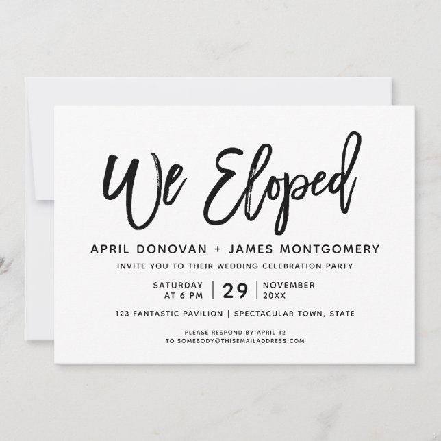 We Eloped Brush Typography Wedding Invitation (Front)