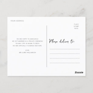 we eloped calligraphy wedding announcement postcard