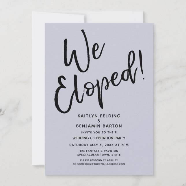 We Eloped! Casual Blue Post Wedding Celebration Invitation (Front)