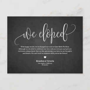 We Eloped Chalkboard Pretty Script Elopement Announcement Postcard