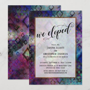 We Eloped Colourful Modern Abstract, Gold Borders Invitation