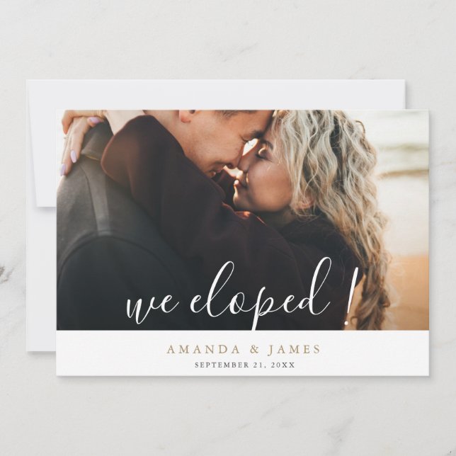 We Eloped! Custom Gold Elopement Photo Wedding Announcement (Front)