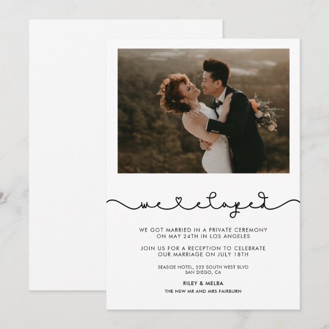 We eloped Cute connecting heart font announcement (Front/Back)