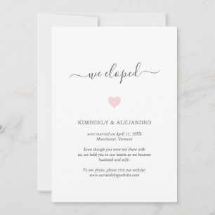 We Eloped Cute Pink Heart Wedding Elopement Announcement