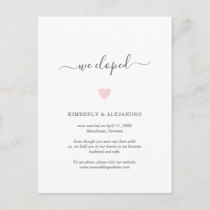 We Eloped Cute Pink Heart Wedding Elopement Announcement Postcard