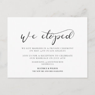 We eloped Elegant calligraphY announcement Postcard