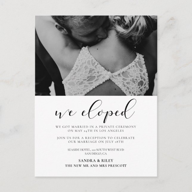 We eloped Elegant design wedding announcement Postcard (Front)