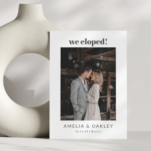 We Eloped Elegant Photo Black White Wedding Announcement