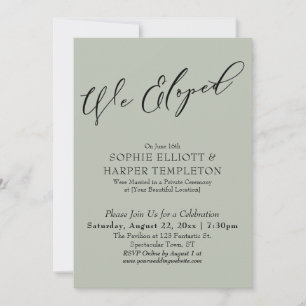 We Eloped, Elegant Simple Sage Green Celebration Invitation