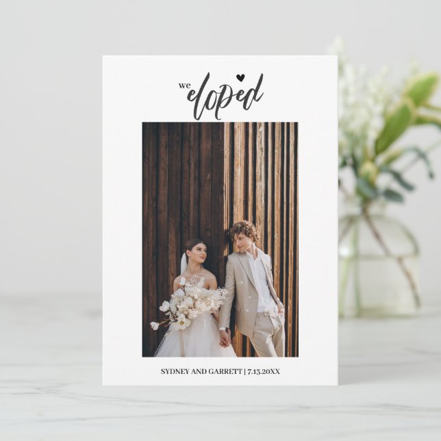 We Eloped Elegant Wedding Announcement Photo Card (Standing Front)