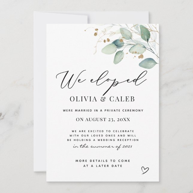 We Eloped Eucalyptus Wedding Announcement (Front)
