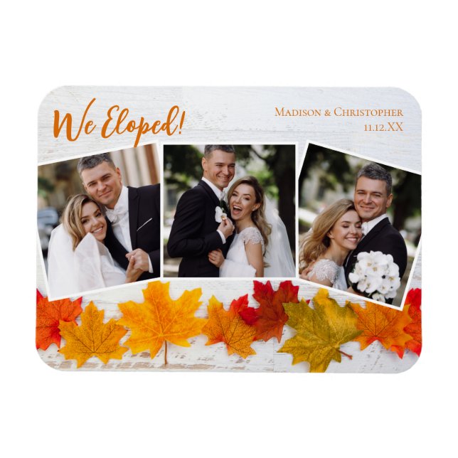 We Eloped Fall Leaf Wedding Announcement Photo Magnet (Horizontal)