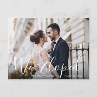 WE ELOPED | fun script wedding Announcement Postcard