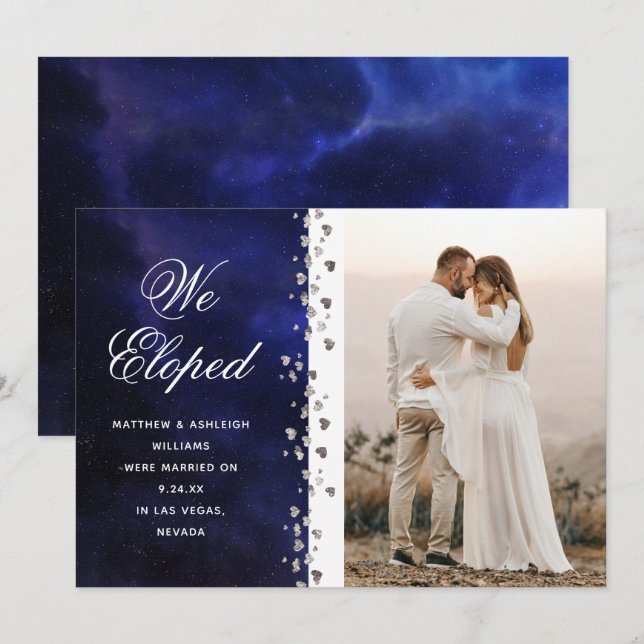 We Eloped Glitter Hearts Photo Elopement Space Invitation (Front/Back)