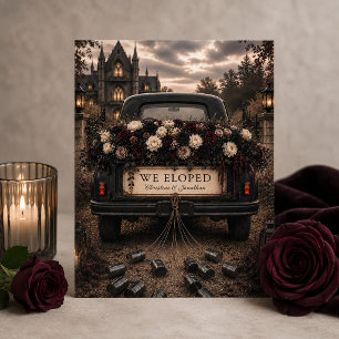 We Eloped GothicTruck Crimson Floral Wedding Announcement