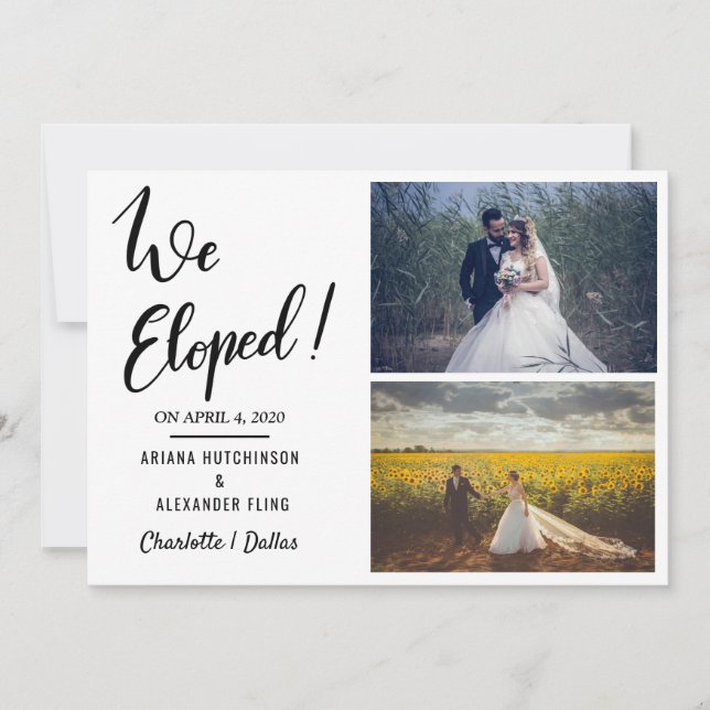 We Eloped Handwritten Casual Two Wedding Photo Announcement (Front)