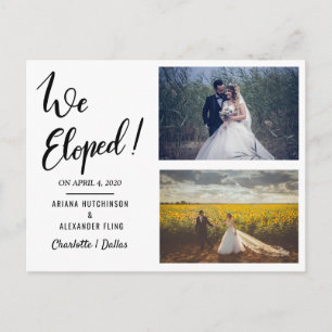 We Eloped Handwritten Casual Two Wedding Photo Announcement Postcard