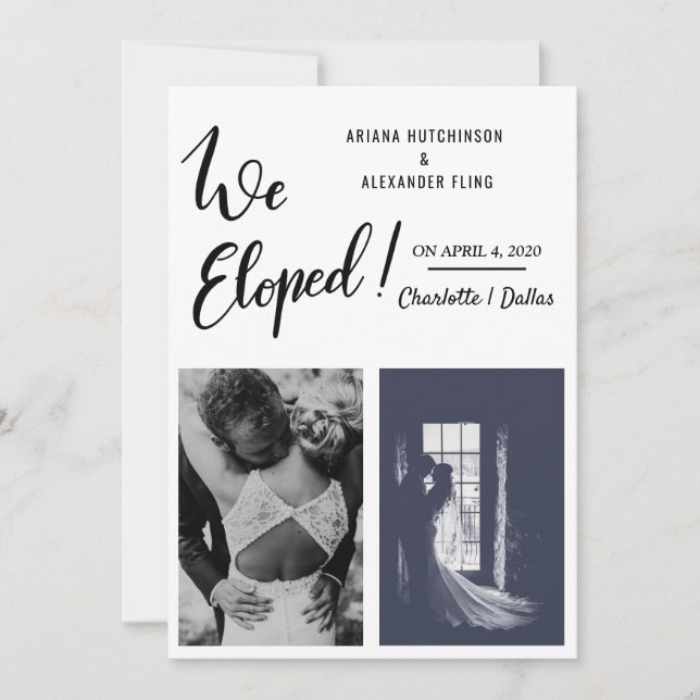 We Eloped Handwritten Casual Wedding Two Photos Announcement (Front)