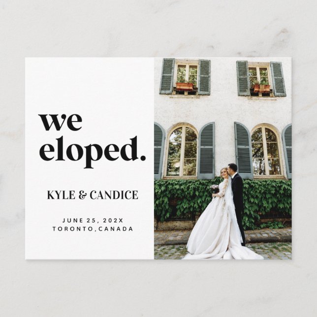 We Eloped Husband & Wife Wedding Announcement Chic Postcard (Front)