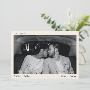 We Eloped Ivory Black White Photo Minimalist Chic Announcement