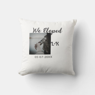 We eloped just married add photo name letter date  cushion