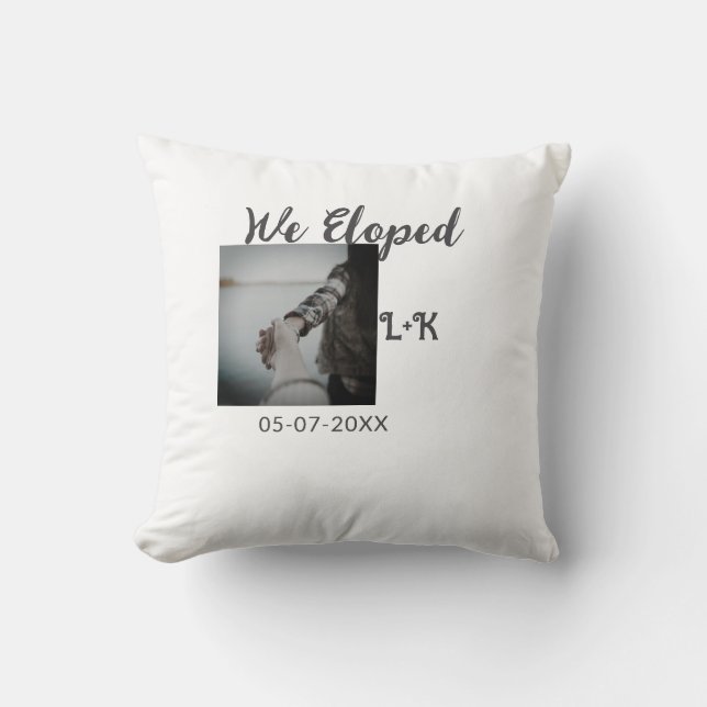We eloped just married add photo name letter date  cushion (Front)