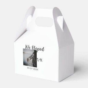 We eloped just married add photo name letter date  favour box