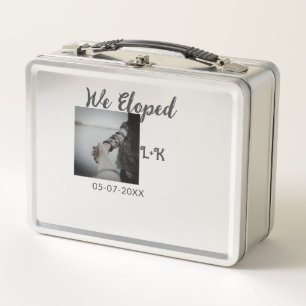 We eloped just married add photo name letter date  metal lunch box