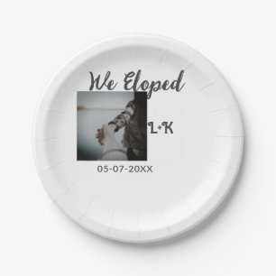 We eloped just married add photo name letter date paper plate