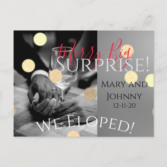 We Eloped Merry Big Surprise Holiday Christmas Postcard (Front)