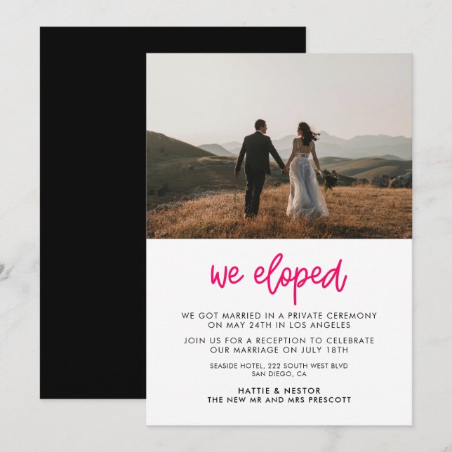 We eloped Modern calligraphy photo announcement (Front/Back)