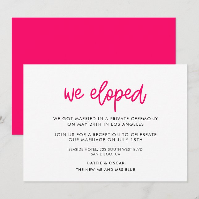 We eloped Modern calligraphy wedding announcement (Front/Back)