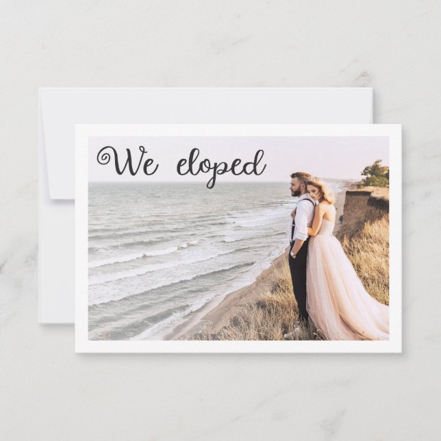 We eloped modern minimalist 2 photo announcement (Front)