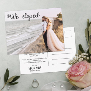 We eloped modern minimalist 2 photo announcement postcard
