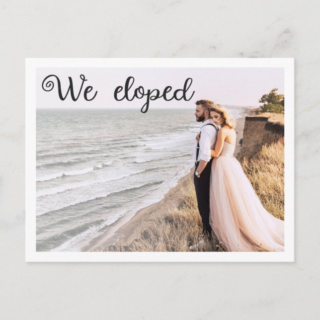 We eloped modern minimalist 2 photo announcement postcard (Front)