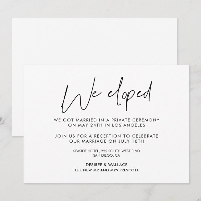 We eloped Modern minimalist announcement (Front/Back)