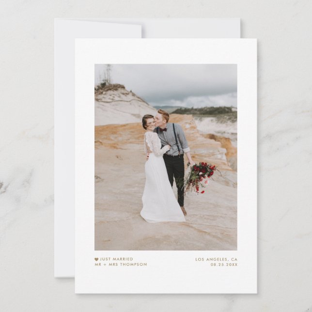 We Eloped Modern Minimalist Black Photo Wedding Announcement (Front)