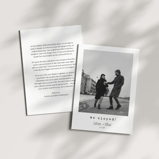 We Eloped Modern Minimalist Photo Message Letter Announcement (Creator Uploaded)