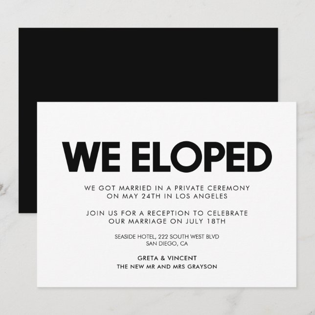 We eloped Modern wedding announcement (Front/Back)