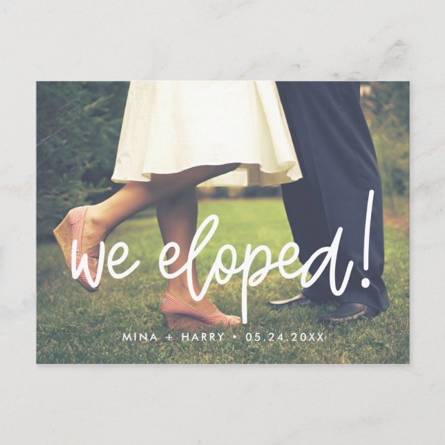 We eloped Modern wedding photo Postcard (Front)