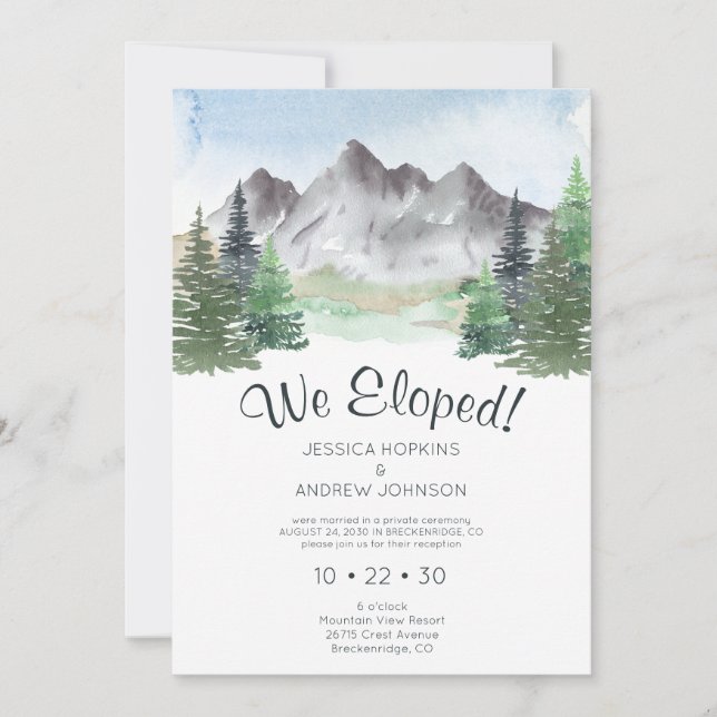 We Eloped Mountain Watercolor Invitation (Front)