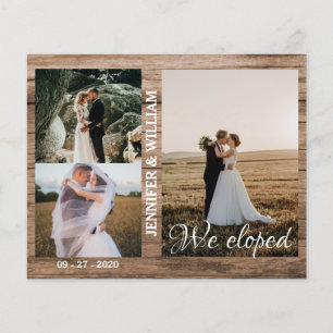 We Eloped Photo Collage Wood Wedding Announcement