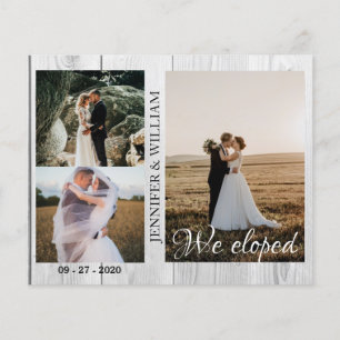 We Eloped Photo Collage Wood Wedding Announcement